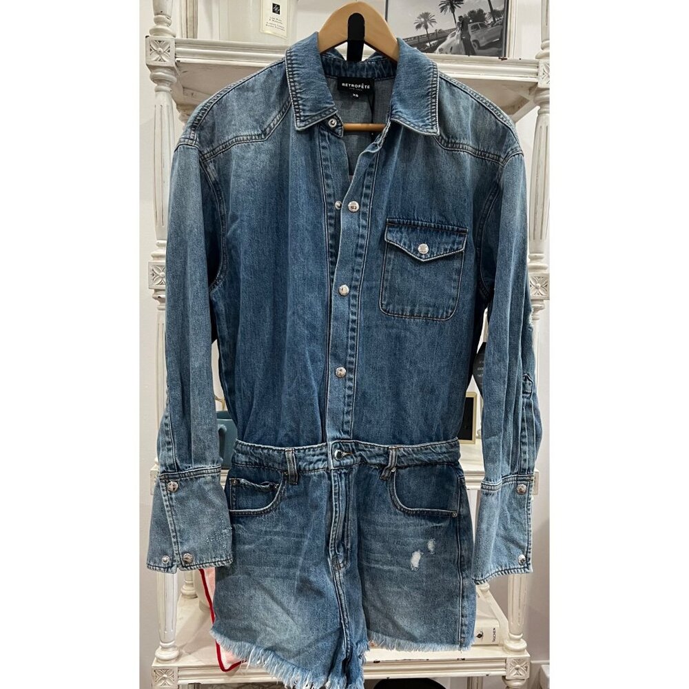 Retrofete $398 Annie Blue Denim Romper Size XS - Picture 5 of 6